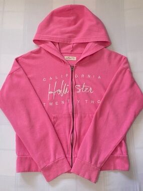Vintage Y2K Bubblegum Pink Hollister Zip Up Sweater With Embroidered Logo